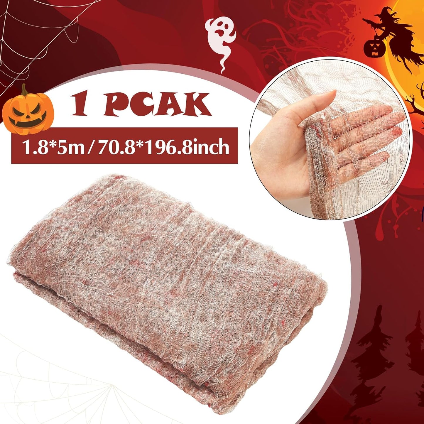 Boao Halloween Cheese cloth 70.87 x 196.85 Inch Light Bloody Cheesecloth Roll for Crafts Large Cotton Muslin Gauze Fabric for Halloween Outdoor & Indoor Spooky Decoration