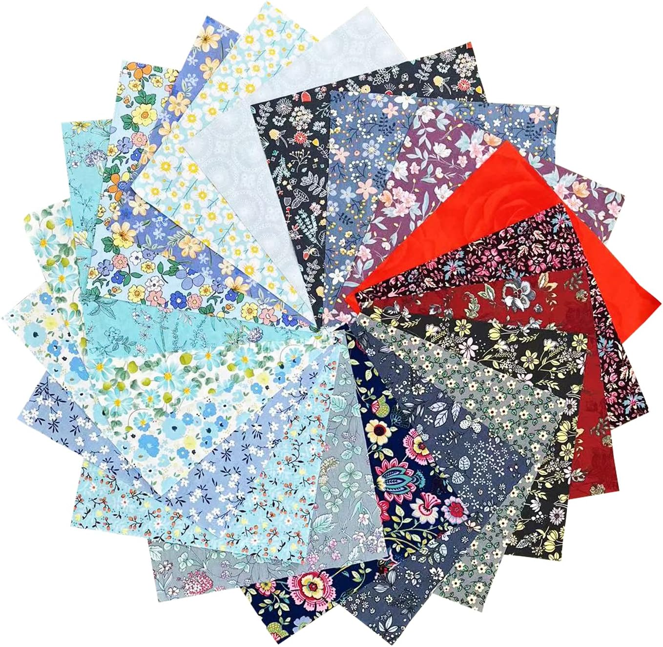 HANPATQUI 50PCS 10 x 10 inch Floral 100% Cotton Fat Quarters Fabric for Sewing and Quilting Bundles Precut Fabric Square for DIY Craft Patchwork