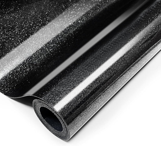 Black Glitter HTV Heat Transfer Vinyl, 12" x 8ft lron on Vinyl, for T-Shirt Ironing, Vinyl HTV Easy to Cut and Weed, The Best Choice for DIY Creativity. (Black, 12" x 8ft)