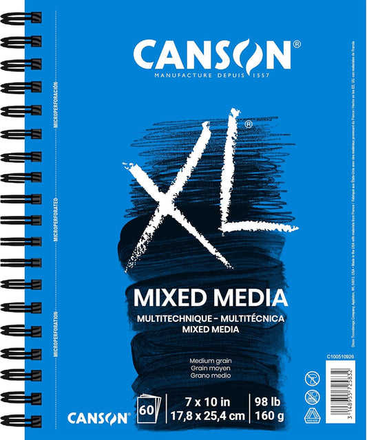 Canson XL Series Mixed Media Pad, Side Wire, 7x10 inches, 60 Sheets – Heavyweight Art Paper for Watercolor, Gouache, Marker, Painting, Drawing, Sketching