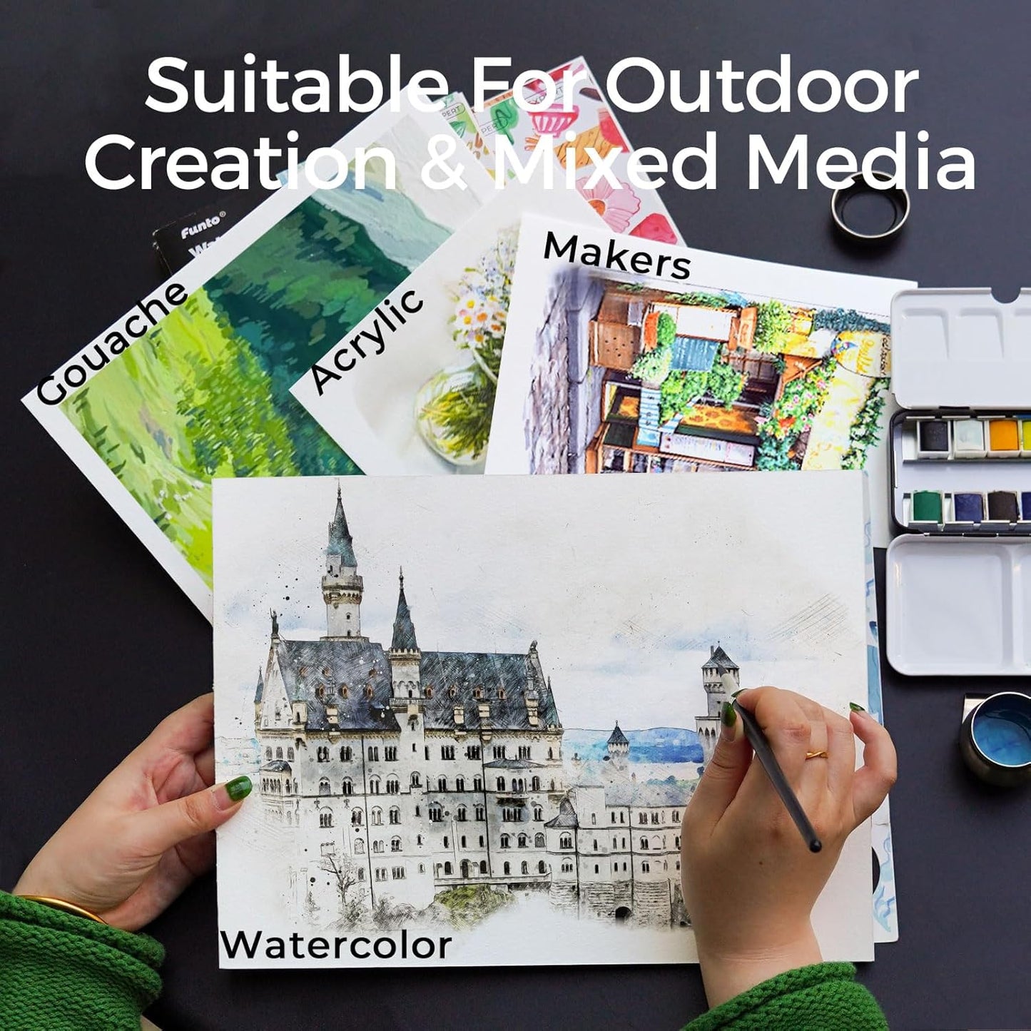 Funto Watercolor Pad, 10×7", 20 Sheets, 140lb/300gsm, 100% Cotton, Cold Press, Glue Bound, Double-Sided, Easy Tear Heavyweight Art Paper for Painting