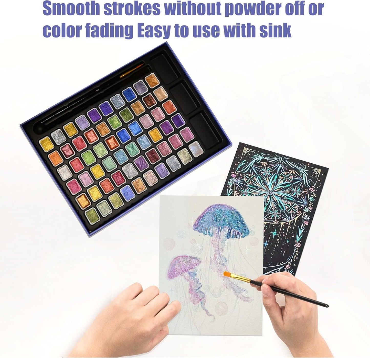 Mini Shimmer Watercolor Paint Set, 60 Colors Glitter Metallic Watercolour Painting Sets, Solid Pearl Water Color Paints for Artists, Amateur Hobbyists and Painting (60 Colors)