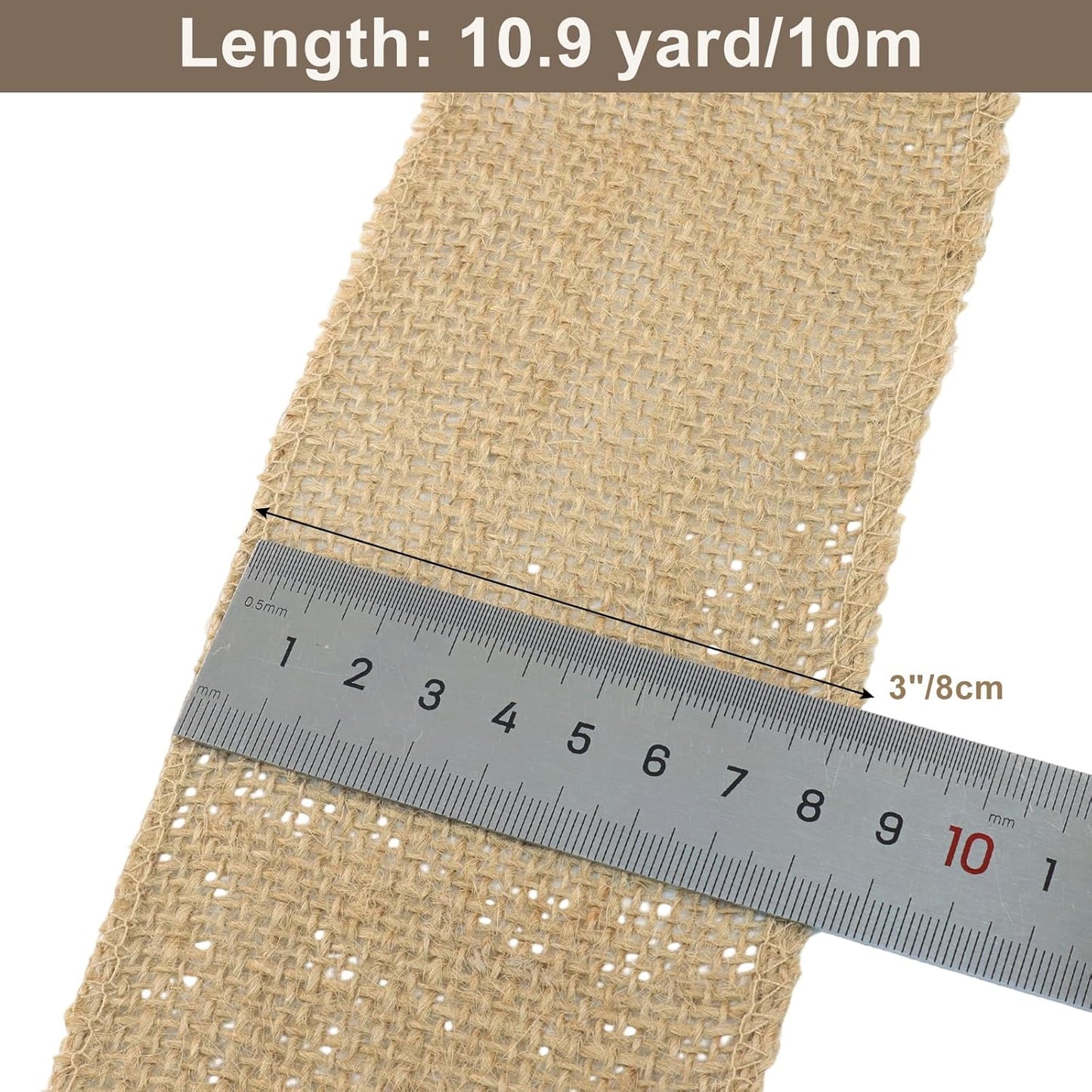 3" Wide Natural Burlap Fabric Roll - 10 Yards Jute Ribbon for Gift Wrapping, Wedding Decorations, Rustic Crafts, Wreaths & Home Decoration (8cm Wide)