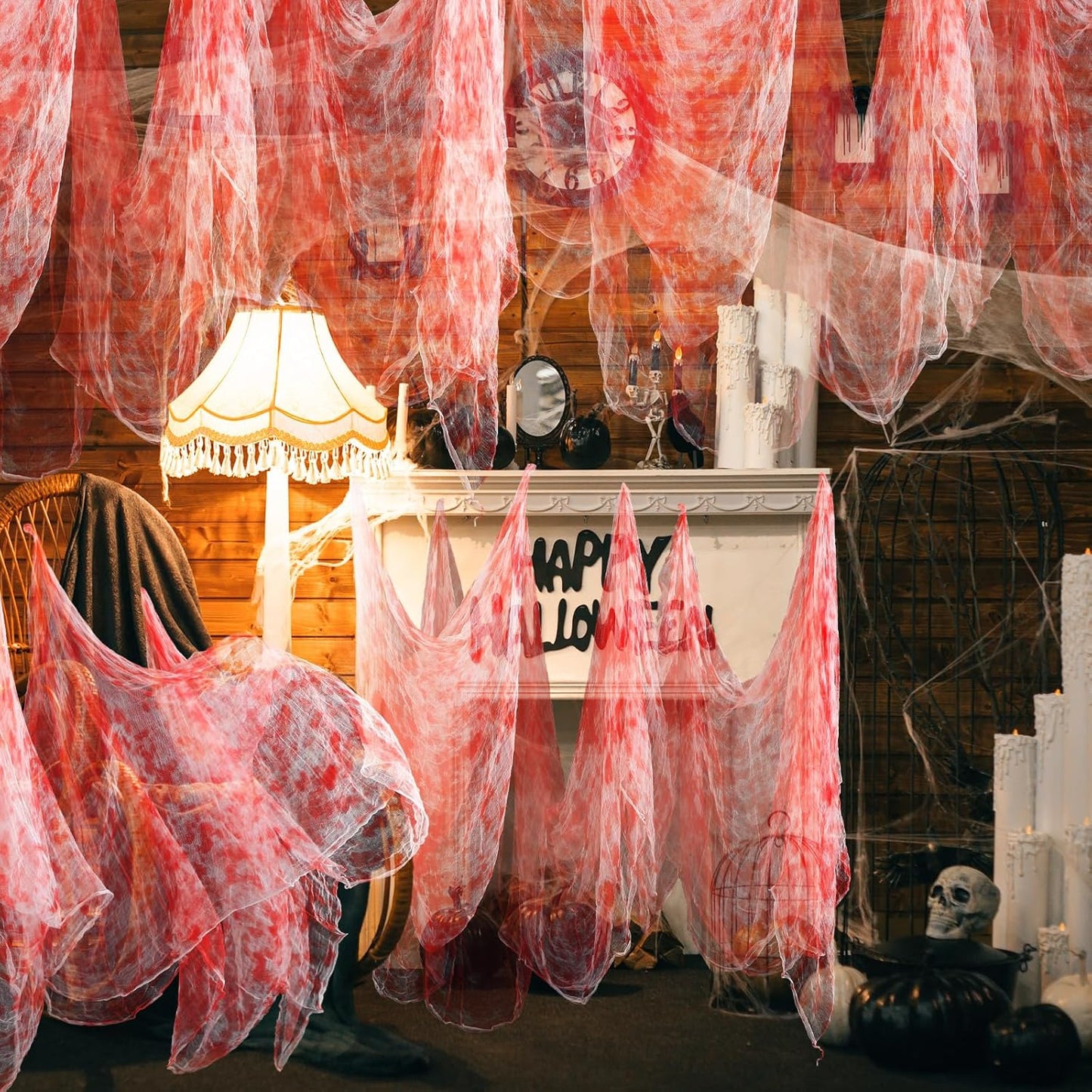 Boao Halloween Cheese cloth 64.96 x 39.37 Inch Bloody Cheesecloth Roll for Crafts Large Cotton Muslin Gauze Fabric for Halloween Outdoor & Indoor Spooky Decoration