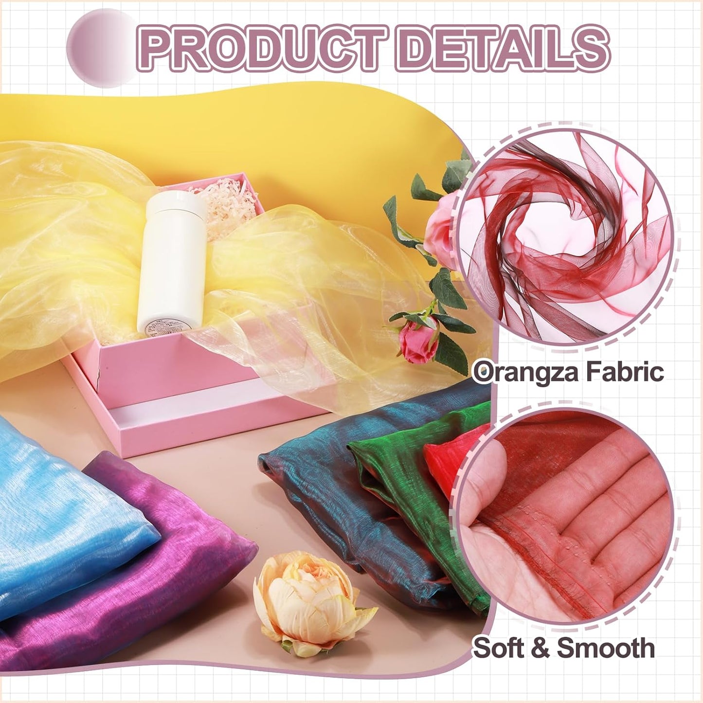 MECCANIXITY Iridescent Sheer Organza Fabric, 10 Yards x 59 Inches Solid Holographic Shiny Fabric Organza Cloth for Wedding, Curtains, Costume, Photo Background, Gradient Red Black