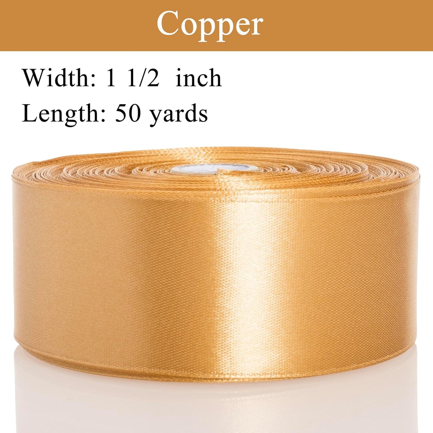 1 1/2 Copper Solid Satin Ribbon, 50 Yards Craft Fabric Ribbon for Gift Wrapping Floral Bouquets Wedding Party Decoration