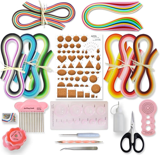 JUYA Paper Quilling Kit with Pink Tools 960 Strips Board Mould Crimper Coach Comb (Paper Width 3mm)