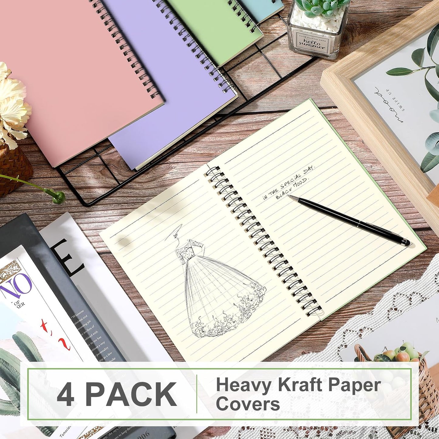 Yahenda 4 Pcs Spiral Notebook Bulk A5 Journal Lined 8.3'' x 5.5'' Writing Composition Paper Small Notepad Subject Notebook for Students Office Business Back to School Supplies (Pastel Colors)