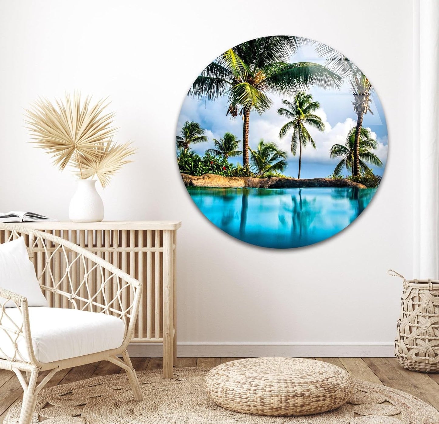My Photostation.com Round 31,5'' Island & Blue Sea Glass Wall ArtTempered Glass Printing Wall Decor Large Wall Art Wall Hangings
