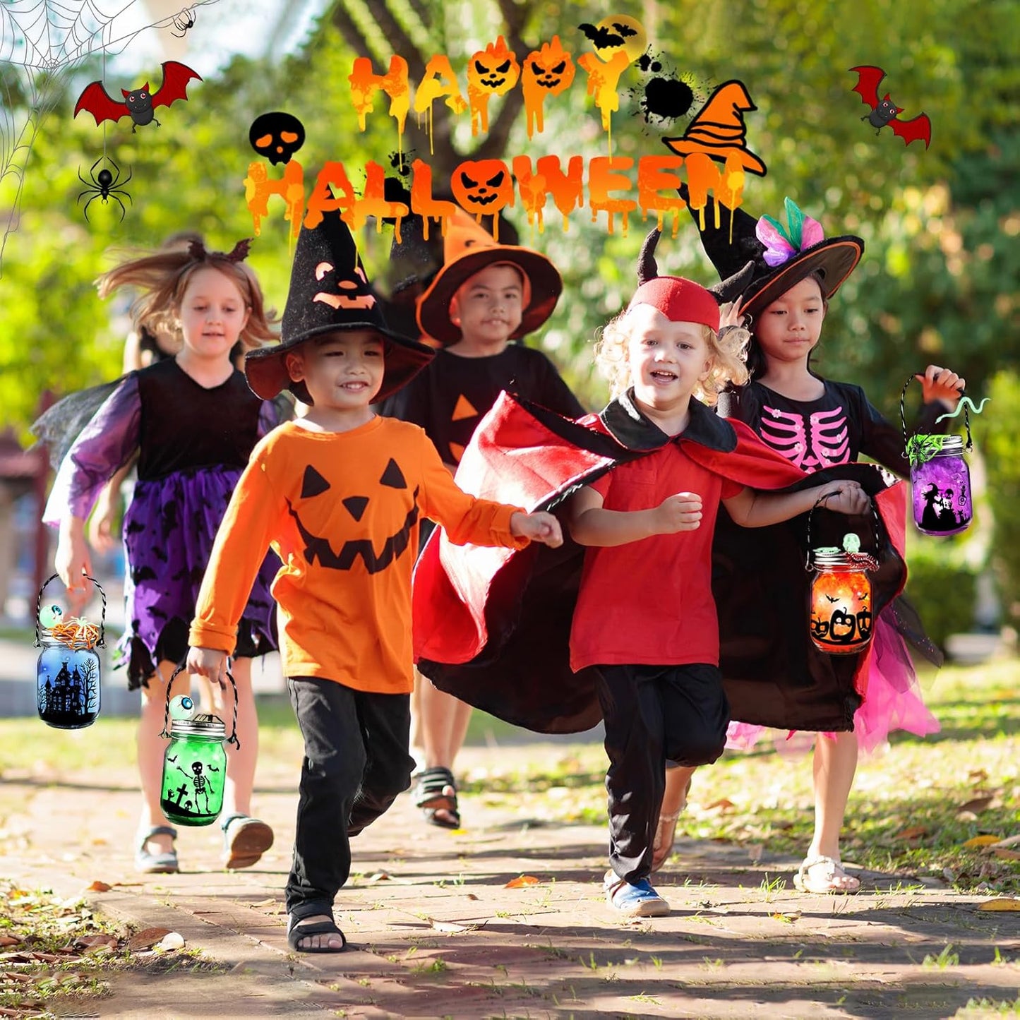 Halloween Craft Kit for Kids, 4 pcs Glass Mason Jar with Accessories for DIY Lantern Jar, Halloween Art & Craft Party Supplies for Classroom,Art and Craft Party Supplies for Kids