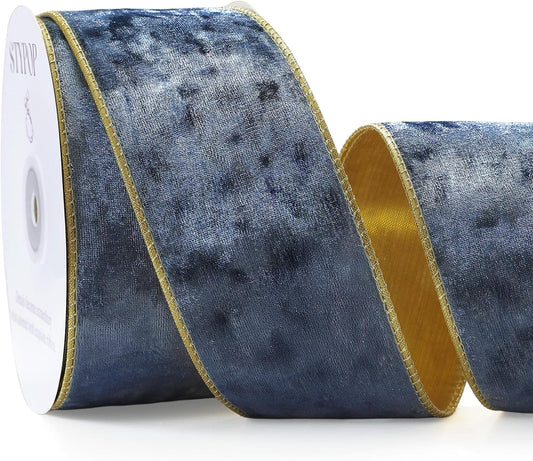 Dusty Blue Christmas Velvet Ribbon Wired (2.5" × 15 Yards) - Christmas Ribbon for Christmas Tree Decoration/Gift Wrapping/Crafts Wreaths Supplies