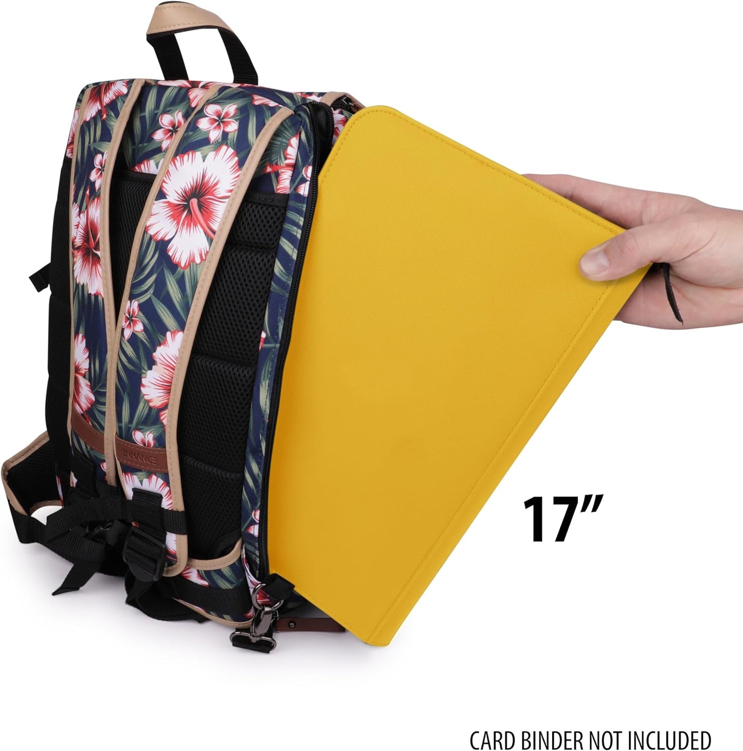ENHANCE Designer Edition TCG Backpack - MTG Deck Bag Card Binder Space, TCG Deck Box Storage, MTG Playmat Holder - Card Storage Compatible with Magic the Gathering, Pokemon, Lorcana (Canvas Tropical)