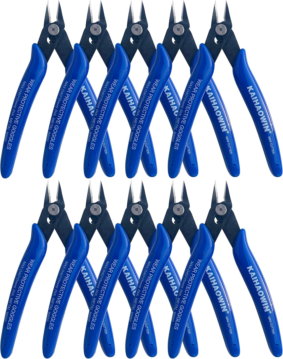 Small Wire Cutters 10 Pack- KAIHAOWIN 170 Wire Flush Cutters Wire Clippers Nippers Clean Cut Pliers Side Cutter Diagonal Cutting Pliers for Electronic Floral Heating Wire Model Sprue Soft Copper, Blue