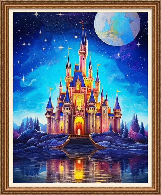 Disnesart Cross Stitch Stamped Full Embroidery Kits DIY 11CT Cotton Thread Printed DIY Needlepoint Kits Craft Needlework Set Cross-Stitch Stamped Sets-Magic Castle 16x20 inch