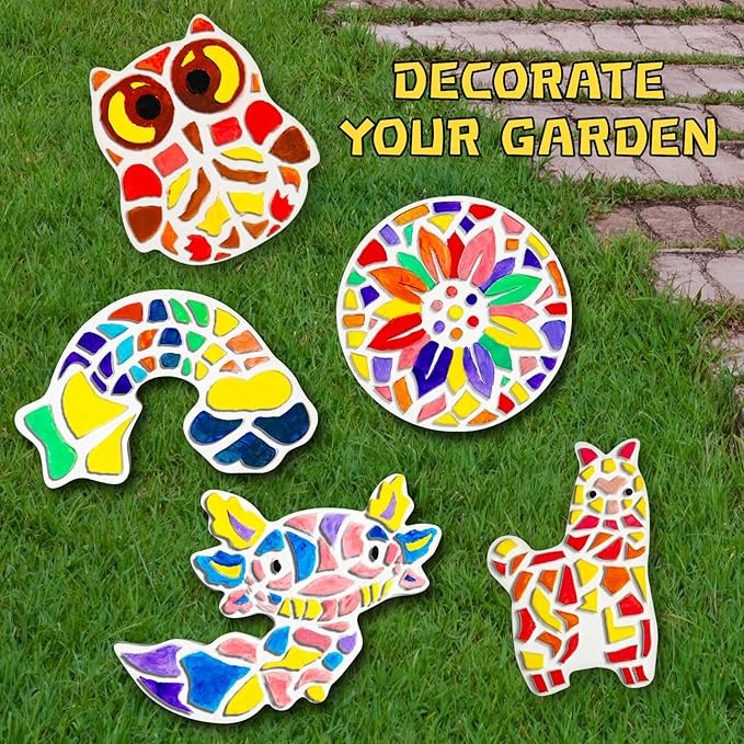 EggSun 8Pcs Stepping Stones Painting Craft Kit for Kids 4 8 6, DIY Garden Stones Outdoor Paint Your Own Ceramic Rainbow Arts and Crafts for Boys Girls Ages 4 7 9 10 12 Birthday Gifts