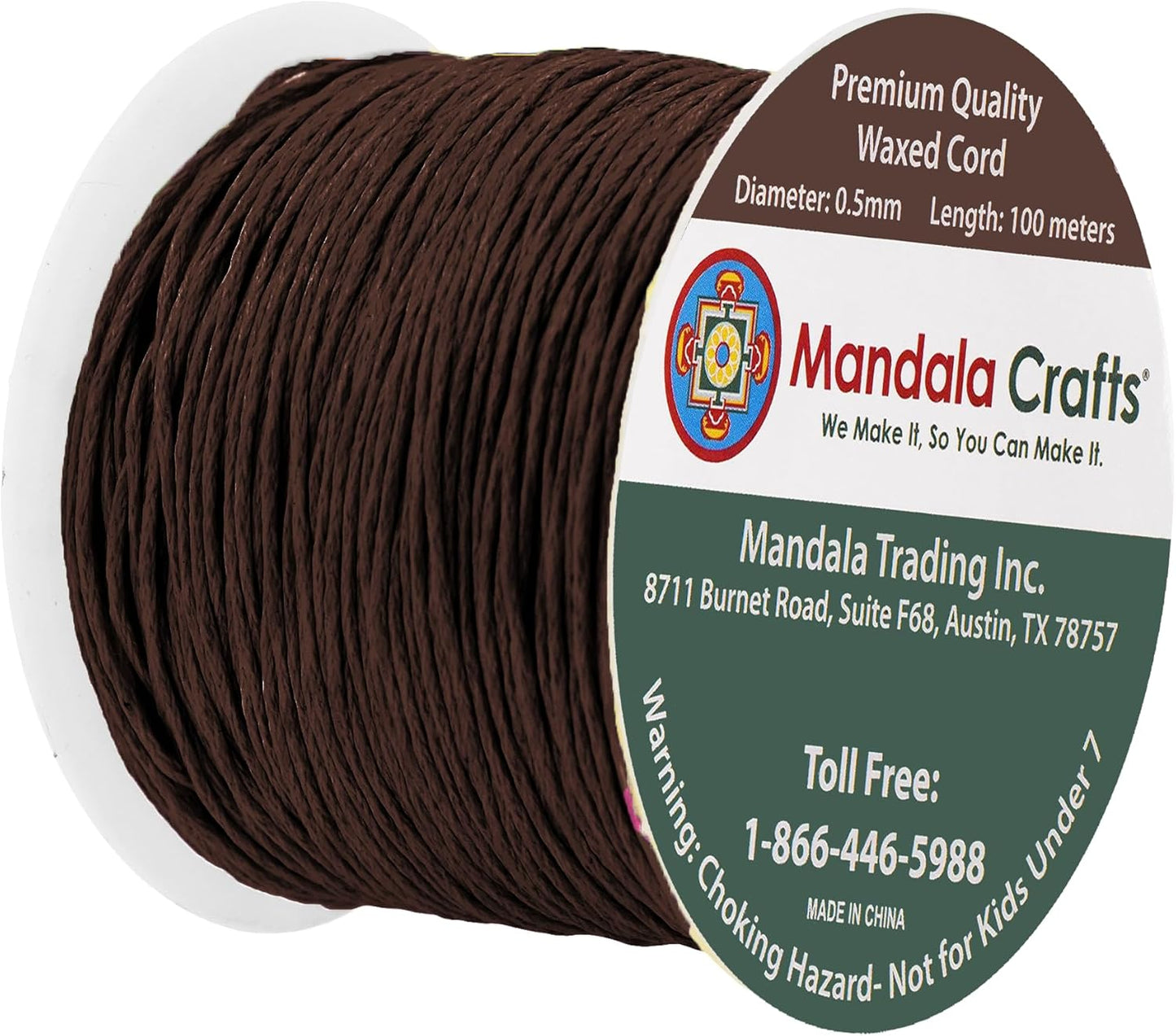 Mandala Crafts 0.5mm 109 Yards Bistre Brown Cotton Waxed Cord for Jewelry Making Bracelet Cord Waxed String - Beading String Thread Jewelry Cords for Necklaces String