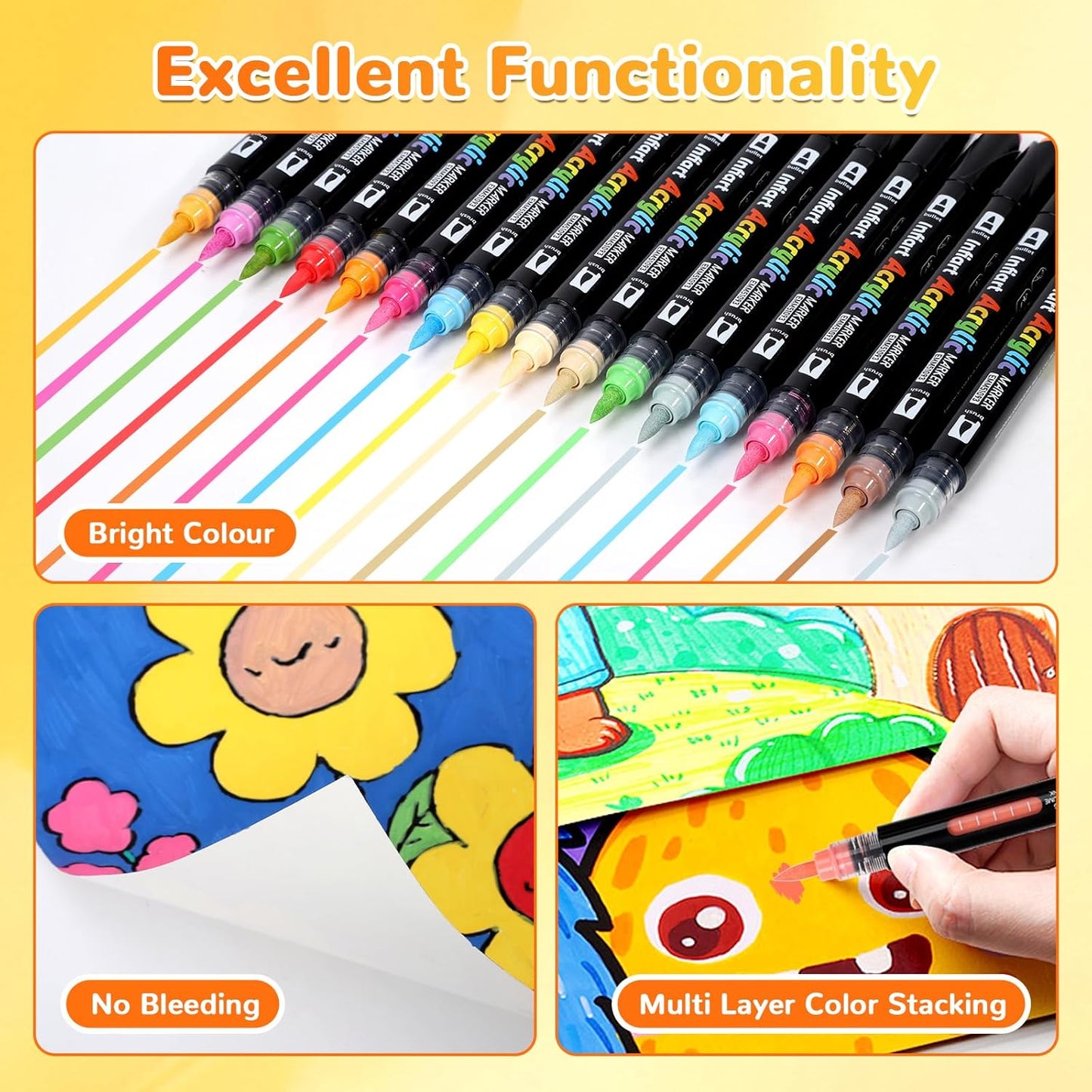 80 Colors Dual Tip Acrylic Paint Markers Automatic Ink Control Acrylic Paint Pens, Fine & Brush Tip Acrylic Markers Set for Rock Painting, Stone, Wood, Canvas, DIY & Art Supplies