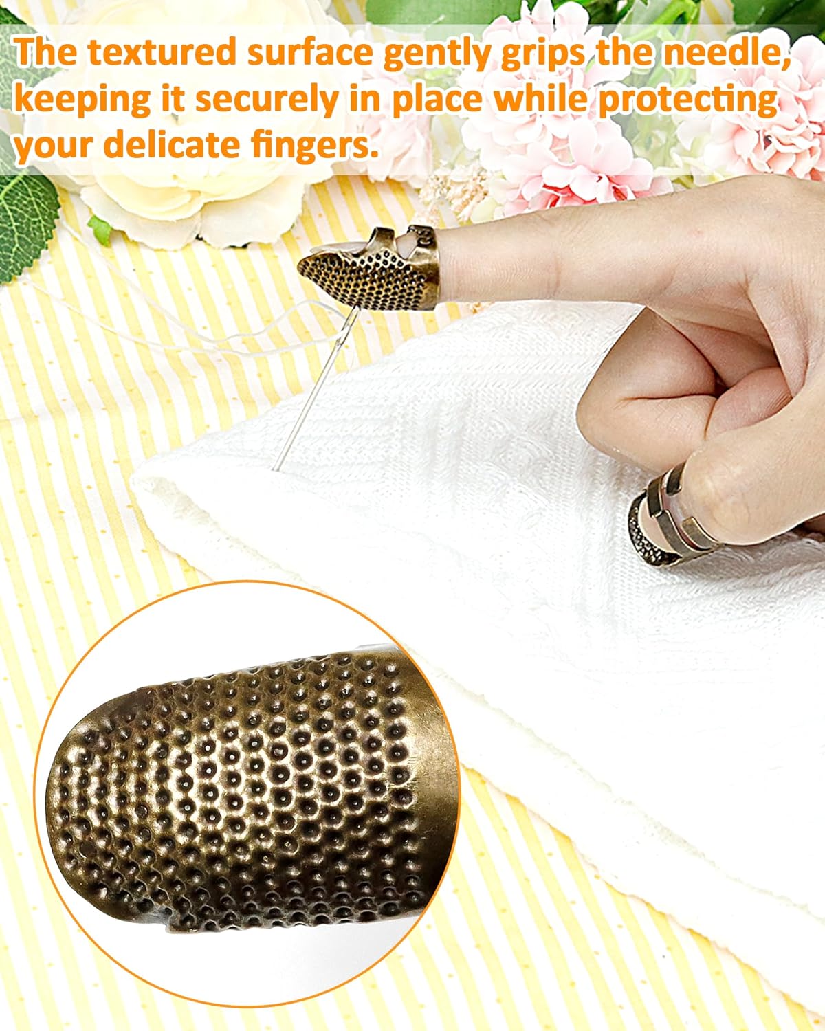 FIVEIZERO Thimble Kit– 7 PCS Sewing Thimbles for Hand Sewing, Metal Finger Protectors, Thimble Ring for Quilting and Embroidery