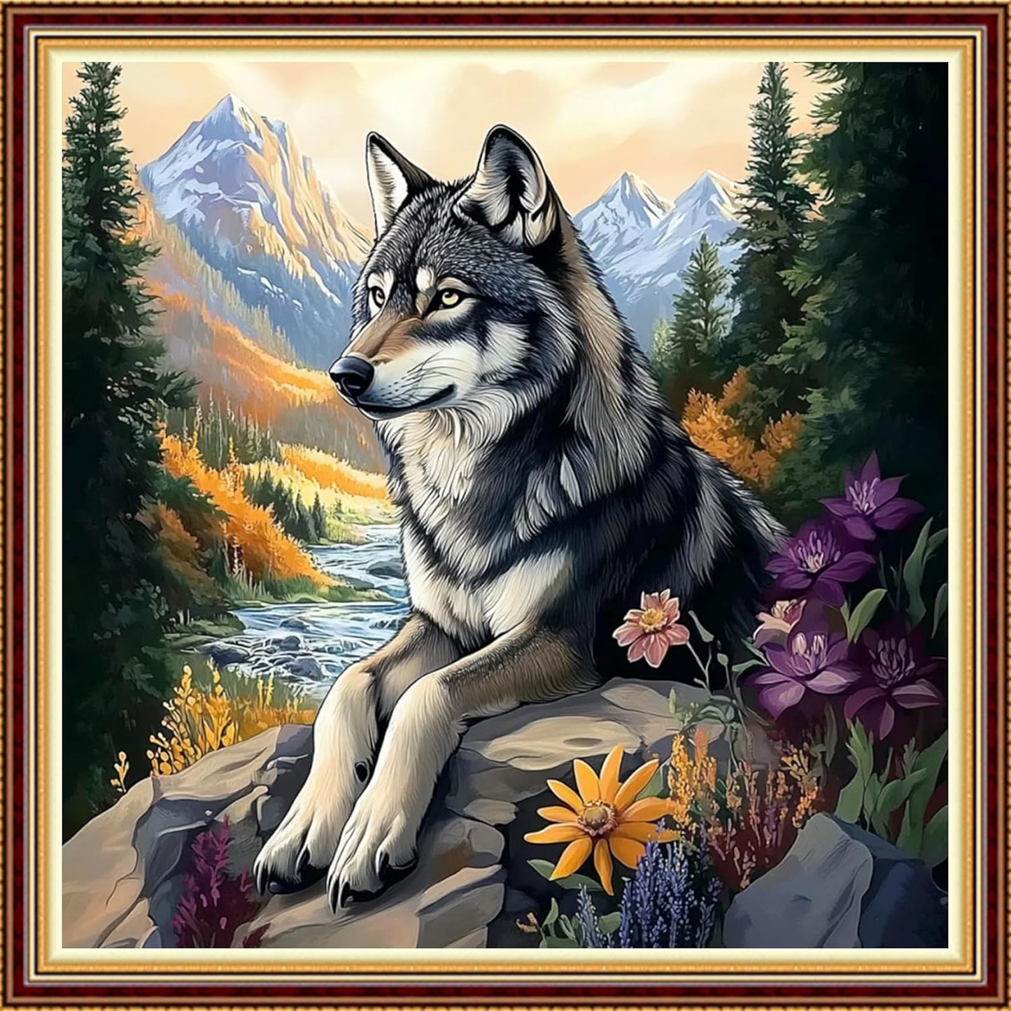 Hopeart Stamped Cross Stitch Kits for Beginner Embroidery Kits for Beginners Adults DIY 11CT Cross Stitch Patterns Needlepoint Kits Crossstitching Kits-Timberwolves 18x18 inch