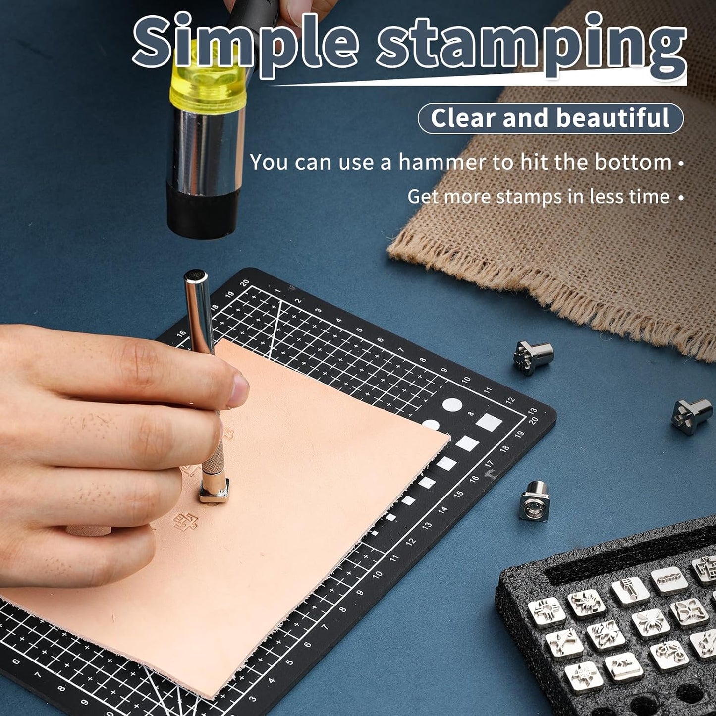 33 PCS Leather Stamping Tool Set, 32 PCS Leather Stamps Patterns + 1 Stamping Handle for Craft, Quality Craft Tool Stamp Set for DIY Beginners and Professionals