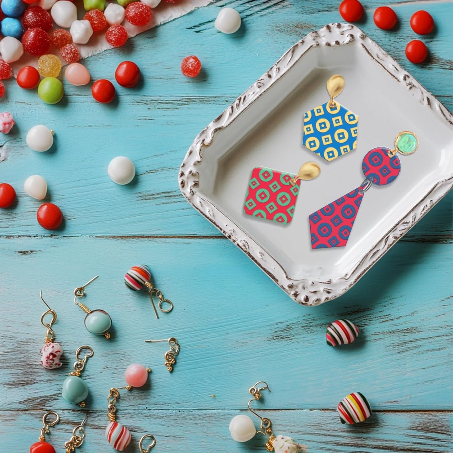 CHGCRAFT Circle Square Polymer Clay Texture Sheets Geometric Silicone Texture Stamp Clay Texture Mat Modeling Pattern Pad Sheets for Jewelry and Earrings Tools, 5.5x5.5 inch