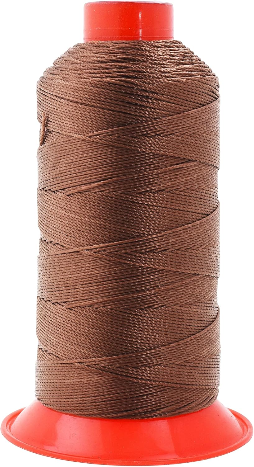 Mandala Crafts Bonded Nylon Thread Brown Heavy Duty Sewing Threads - 415 YDs Size 346 210D T350 Tex 350 Thread for Leather Jeans Weaving Outdoor Marine Upholstery Threads
