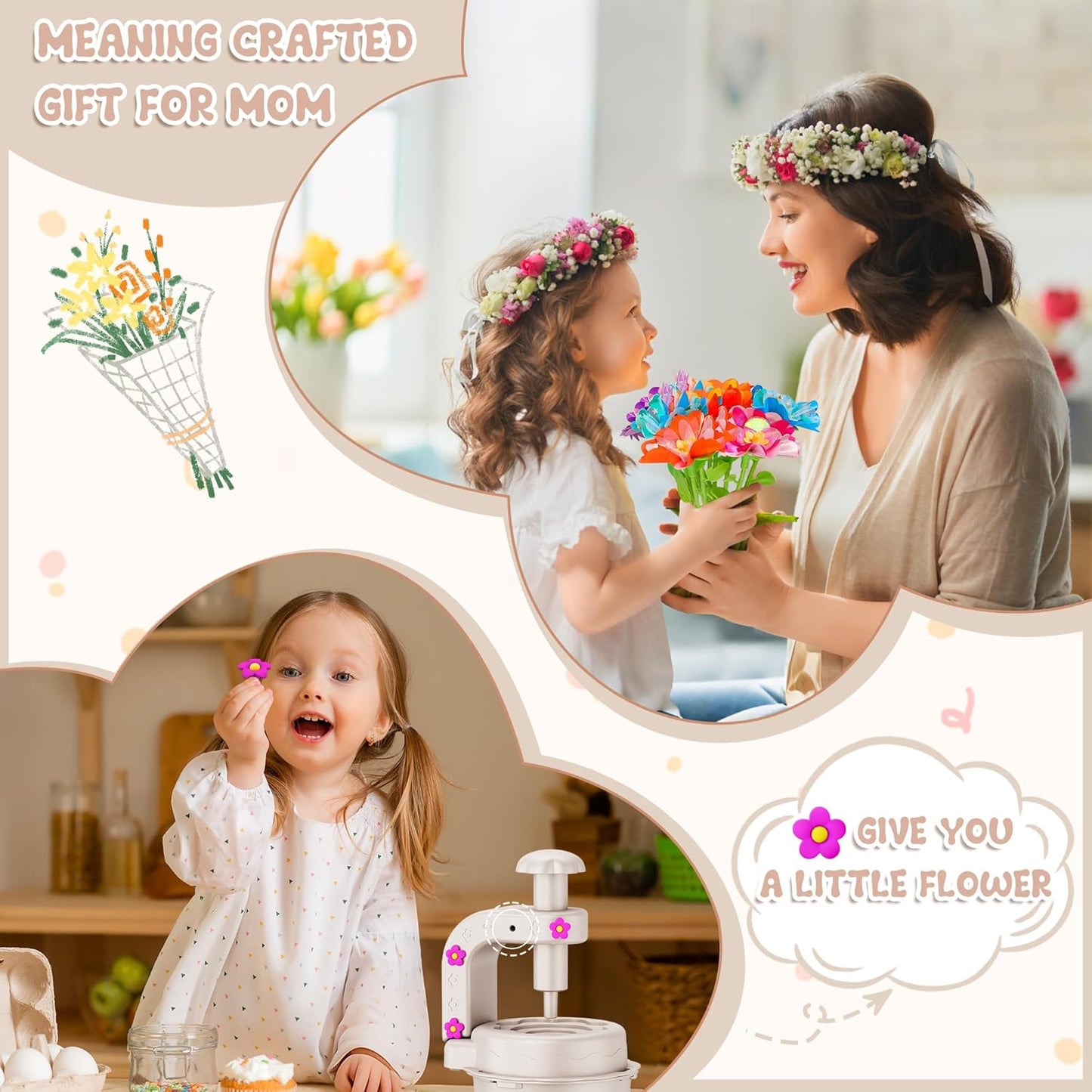 Fabric Flower Bouquets Toys,DIY Craft Kits for Kids,Arts and Crafts Toy for 3+ Year Old Girls,Flowers Market Toy,Build Your Flower Bouquet,Educational Preschool Learning Toys for Birthday,Christmas