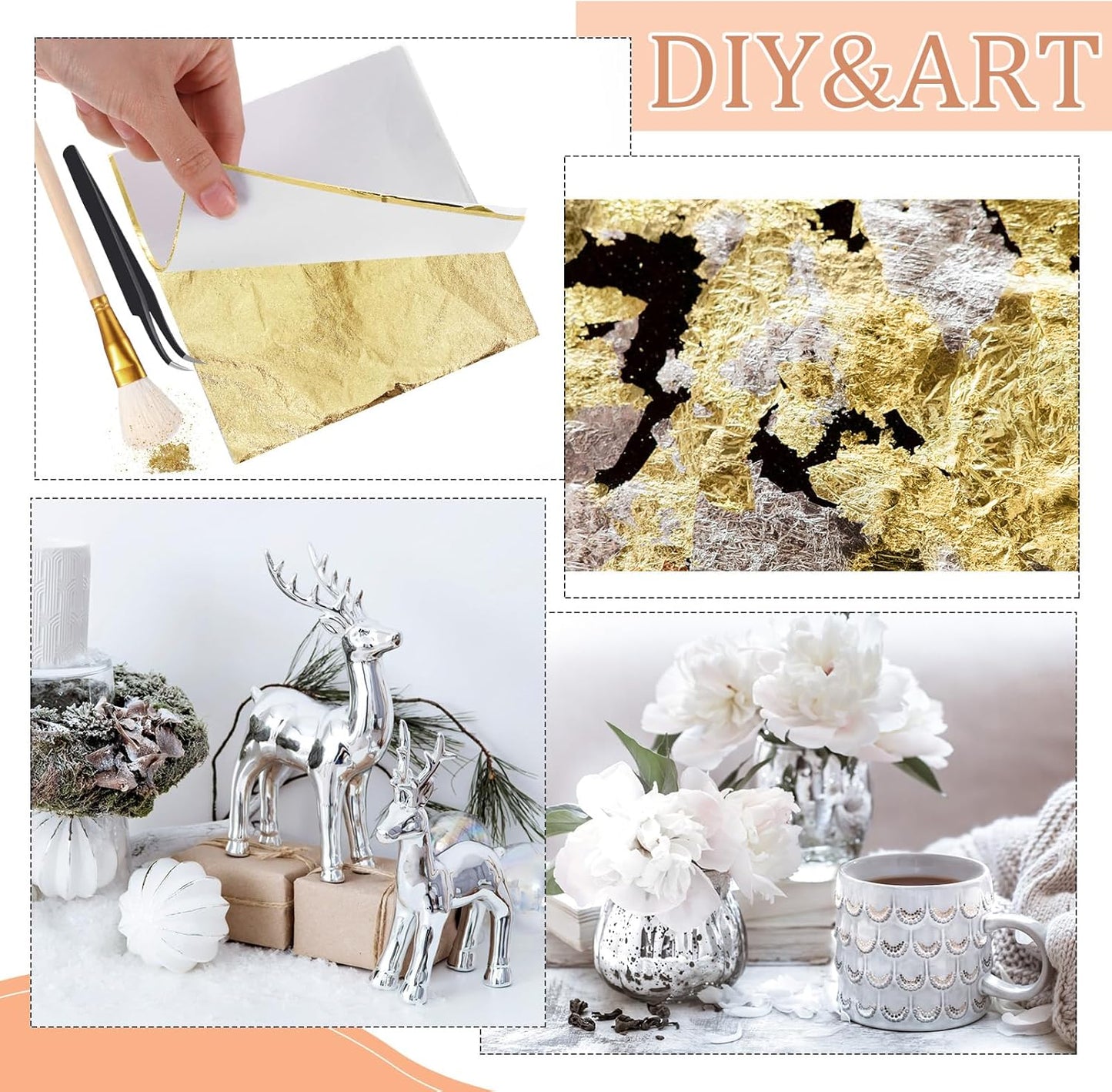 Cunhill 200 Pcs Gold Leaf Sheets for Art Foil Paper Leaf Art Foil Sheets Gilding Brush Thin Paper Craft for Painting Gilding Crafting Decoration,5.5 x 5.5 Inches(Gold)