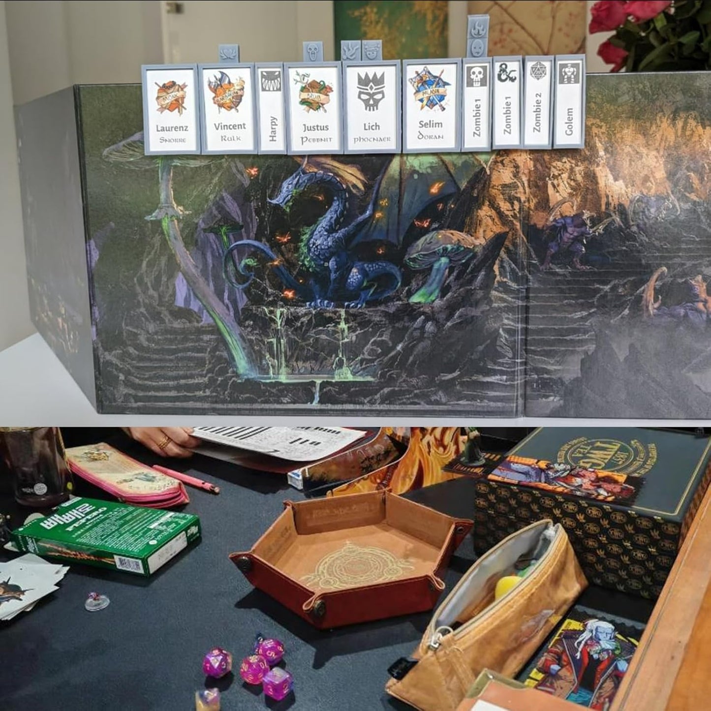 DND Initiative Tracker Set with Gray Character Cards and Red Condition Markers