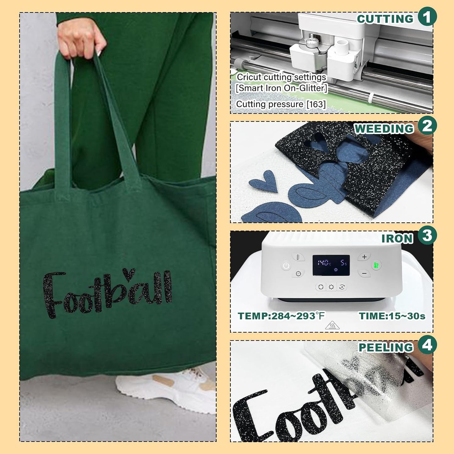 Black Glitter HTV Heat Transfer Vinyl, 12" x 5ft lron on Vinyl, for T-Shirt Ironing, Vinyl HTV Easy to Cut and Weed, The Best Choice for DIY Creativity. (Black, 12" x5ft)