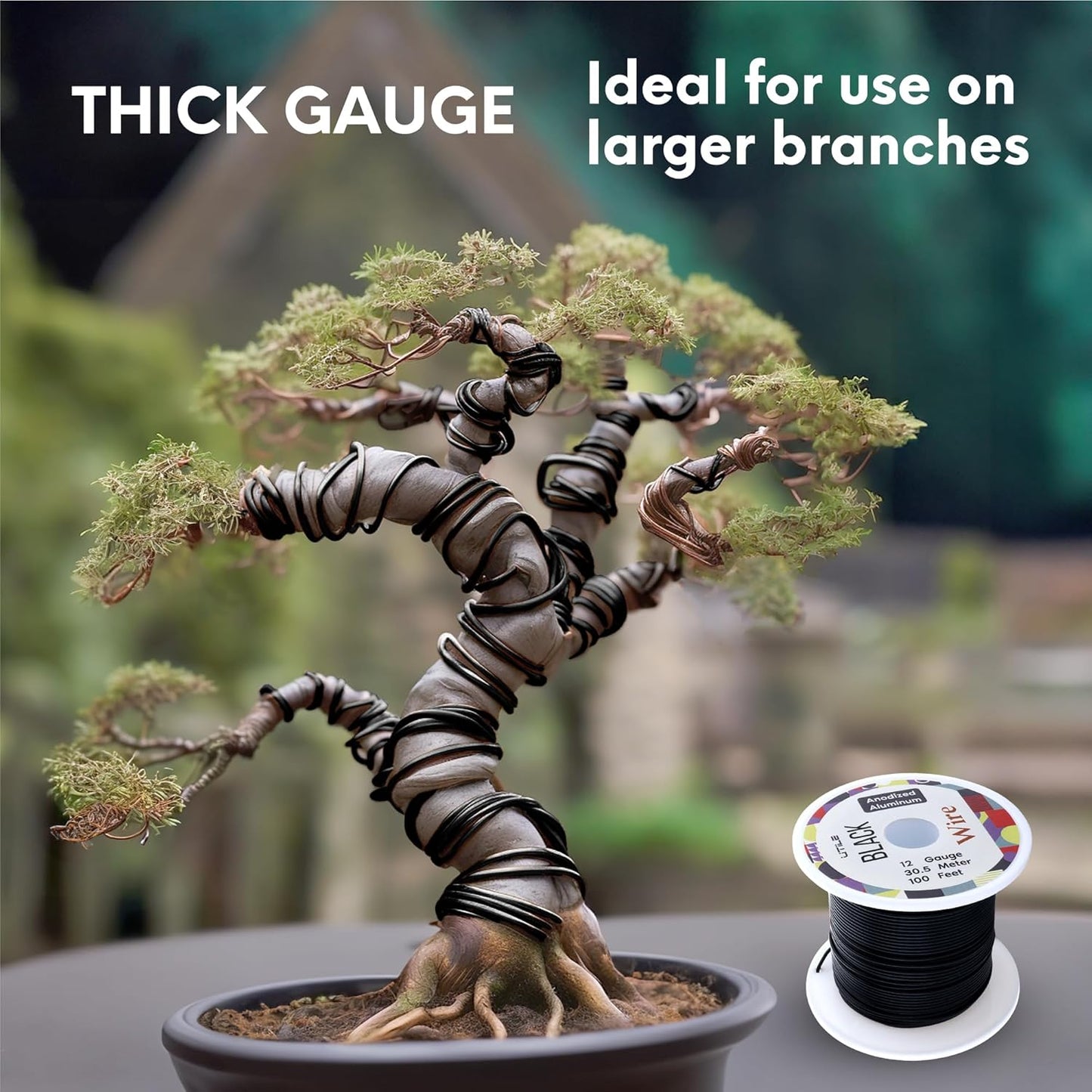 UTILE Bonsai Wire - Armature Aluminum Wire 100 ft 17 Gauge 1.4 mm Bonsai Training Wire, Tree Kit, Plant, Sculpting, Crafts, Bendable, Gardening, Beading and Jewelry Making (Copper, Black)