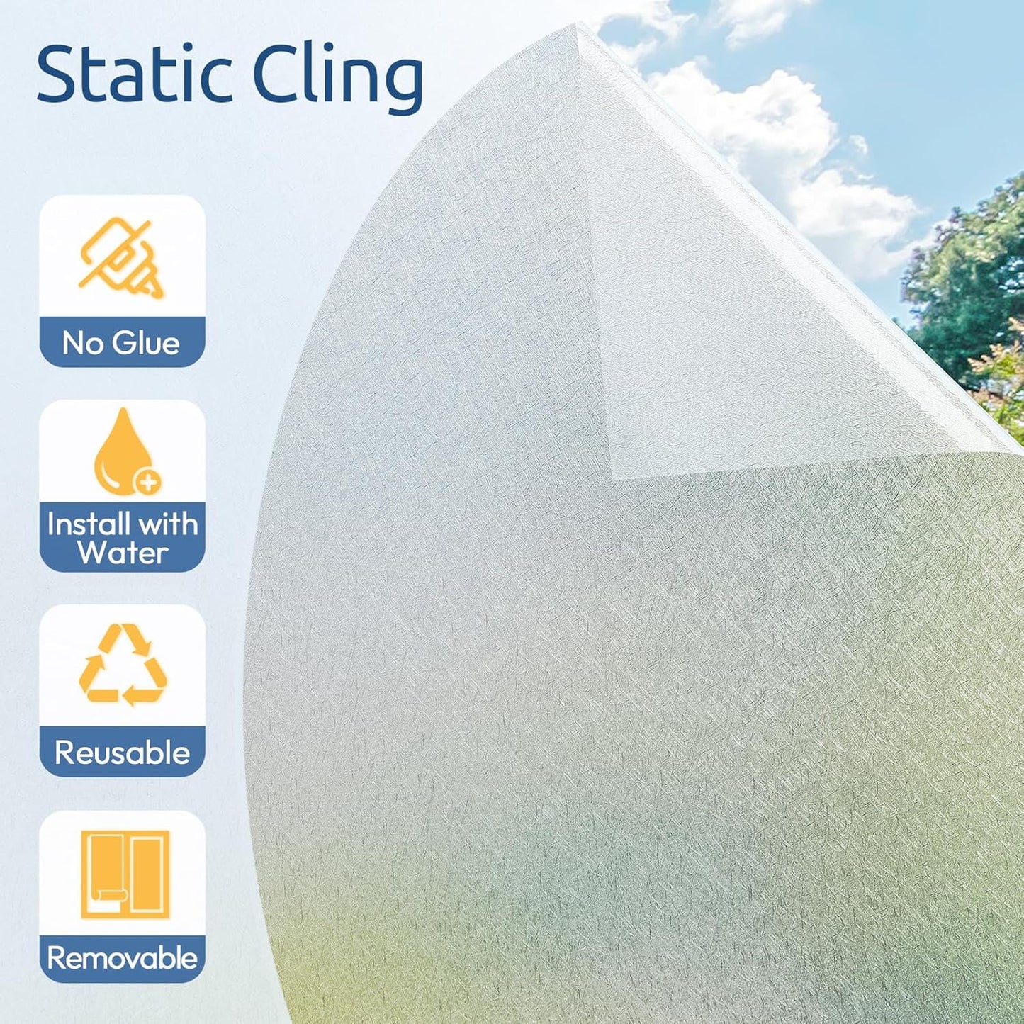 rabbitgoo Window Privacy Film Frosted Glass Film, Decorative Cling UV Sun Blocking Decals, Frosting Window Clings for Home Bathroom Door Coverings, 17.5 x 157.5 inches