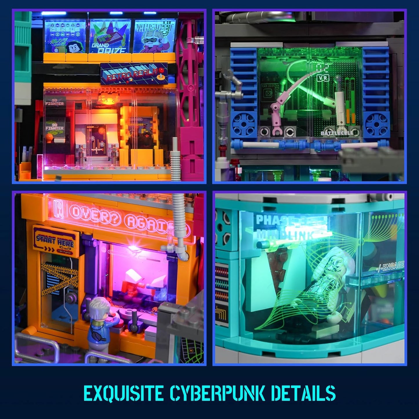 Cyberpunk Game Stack Lighting-Building-Bricks Set - Cyberpunk Neon City Future Gaming Room Street View Collection LED Light Model Set 2580 Pcs for Adults and Sci-fi Lovers