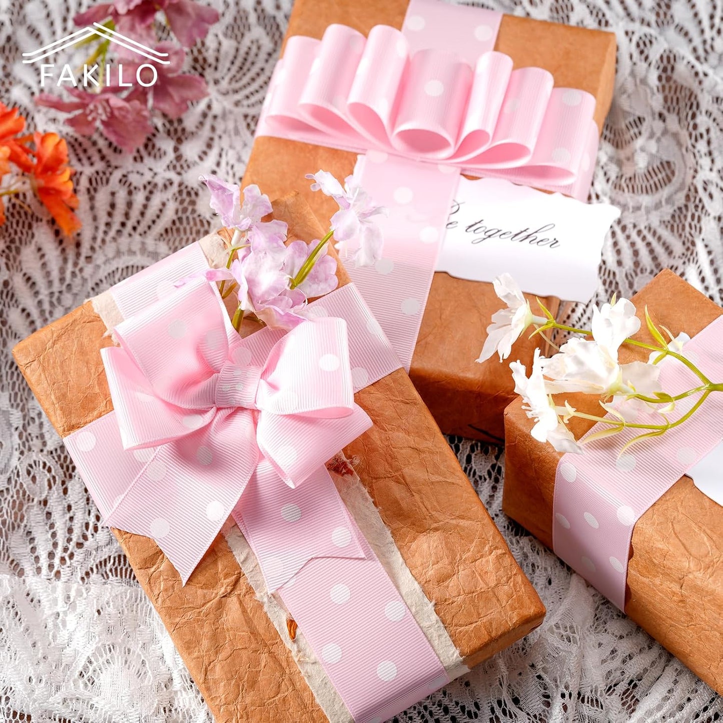 Polka Dot Grosgrain Ribbon 1.5 Inch, 25 Yards Spool Pink and White Dot Craft Ribbon for Christmas Gift Wrapping DIY Crafts Hair Bows Wedding Party Decor Sewing and Home Decoration