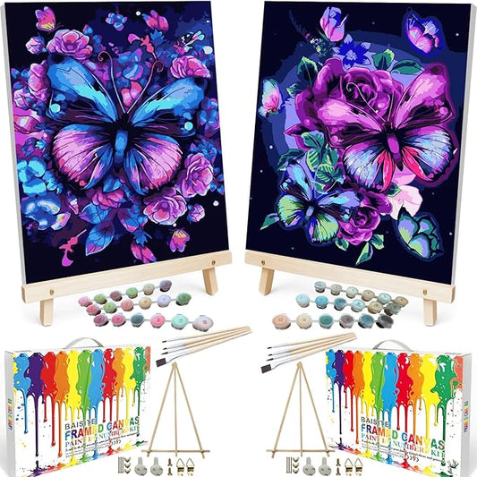 BAISITE Paint by Numbers Kit for Adults Beginners,12" Wx16 L 2 Pack Canvas for Painting Kits for Adults in Colorful Box 5152 Already Framed