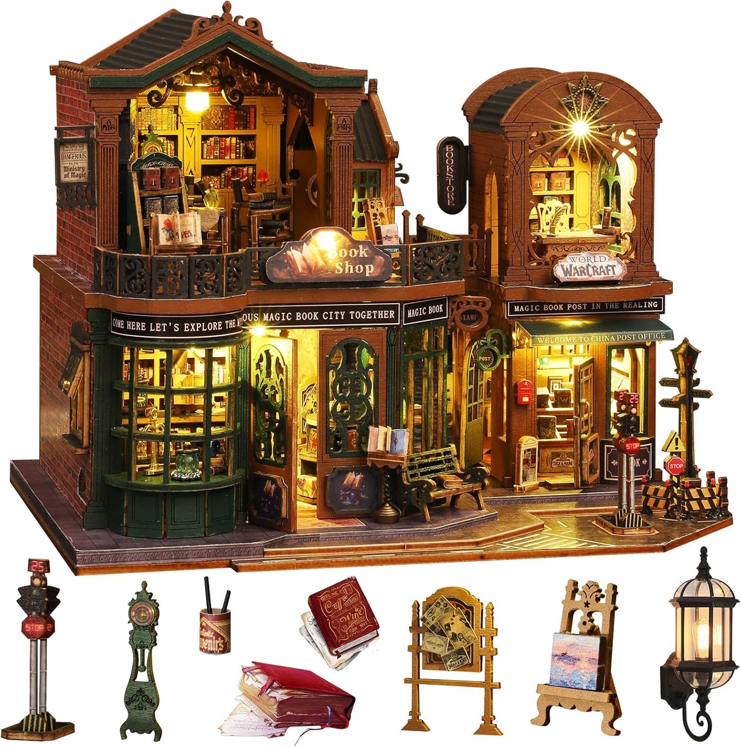 DIY Dollhouse Miniature House Kit,DIY Kit Mini House Model Comes with dust Cover and Music Box, Best Christmas Birthday Gift for Lovers Boys and Girls（Twilight Book City