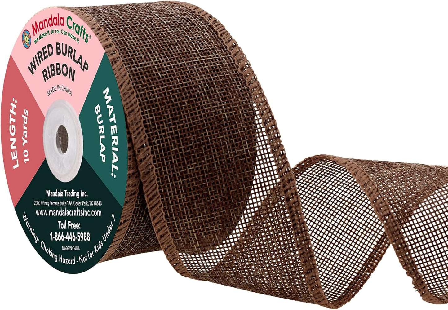 Mandala Crafts Brown Burlap Wired Ribbon 2 Inches Wide Jute Ribbons for Crafts - 10 Yds Roll Rustic Burlap Wrap Trim Ribbons for Wreaths Bows Party Decoration