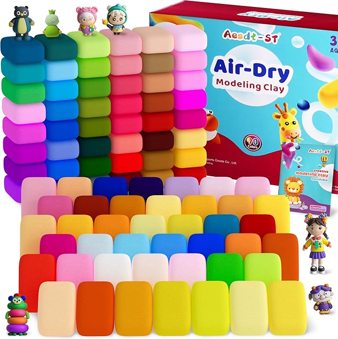 Air Dry Clay 90 Colors, Modeling Clay for Kids, Model Magic Clay, DIY Molding Clay Kit with Sculpting Tools,Soft & Non-Sticky,Art and Crafts Gift for Boys Girls Kids