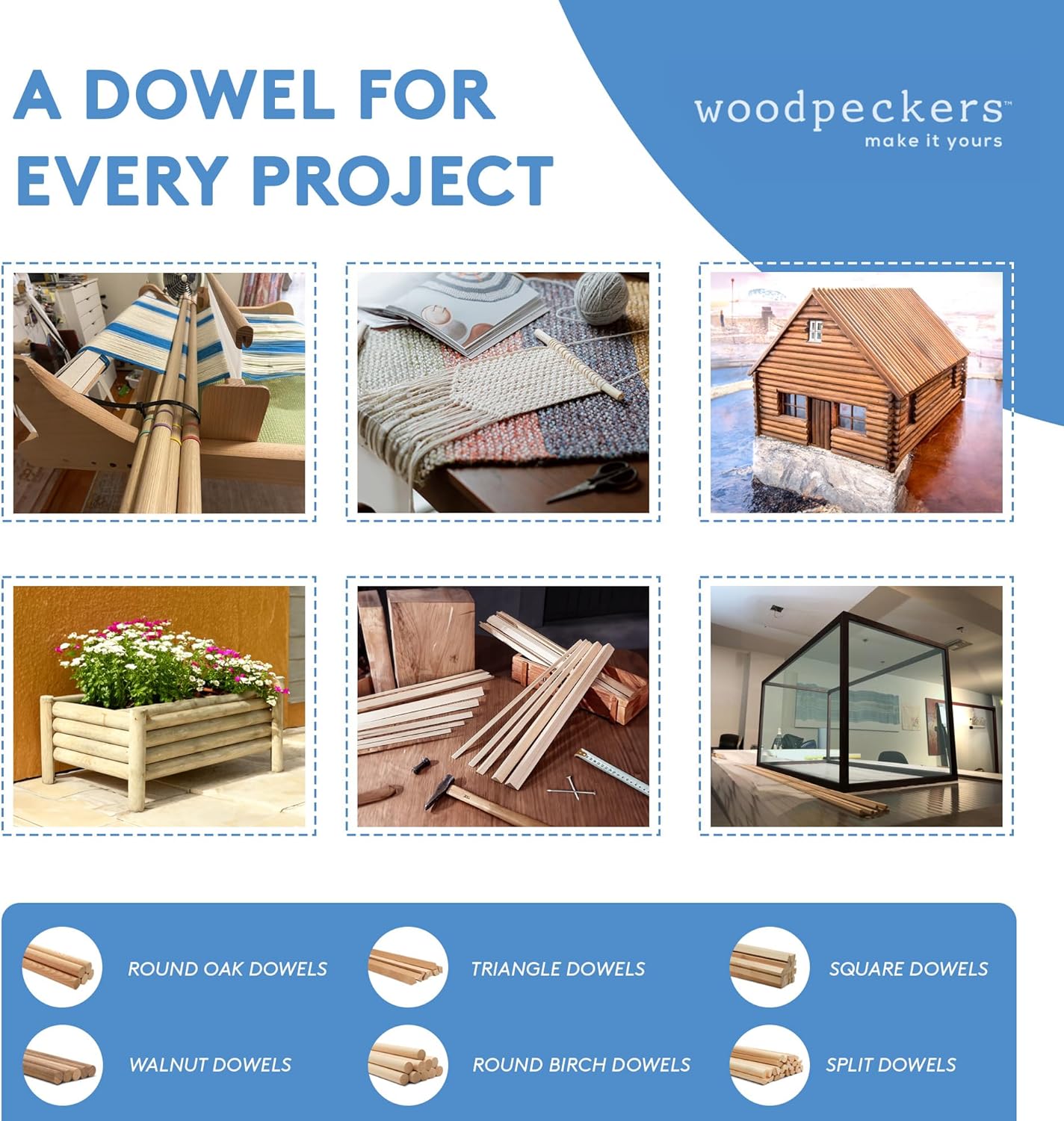 Dowel Rods Wood Sticks Wooden Dowel Rods - 1/2 x 48 Inch Unfinished Hardwood Sticks - for Crafts and DIYers - 250 Pieces by Woodpeckers