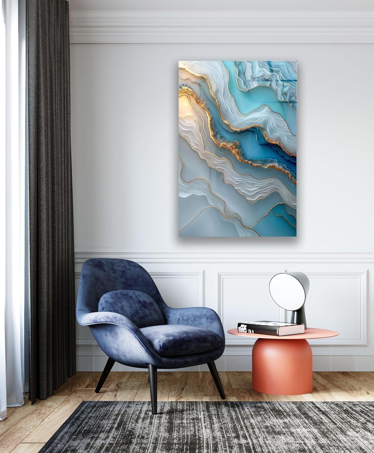 My Photostation.com 14Wx20H'' Turquoise and Blue Alcohol ink Glass Wall Art Tempered Glass Printing Wall Decor Large Wall Art Wall Hangings