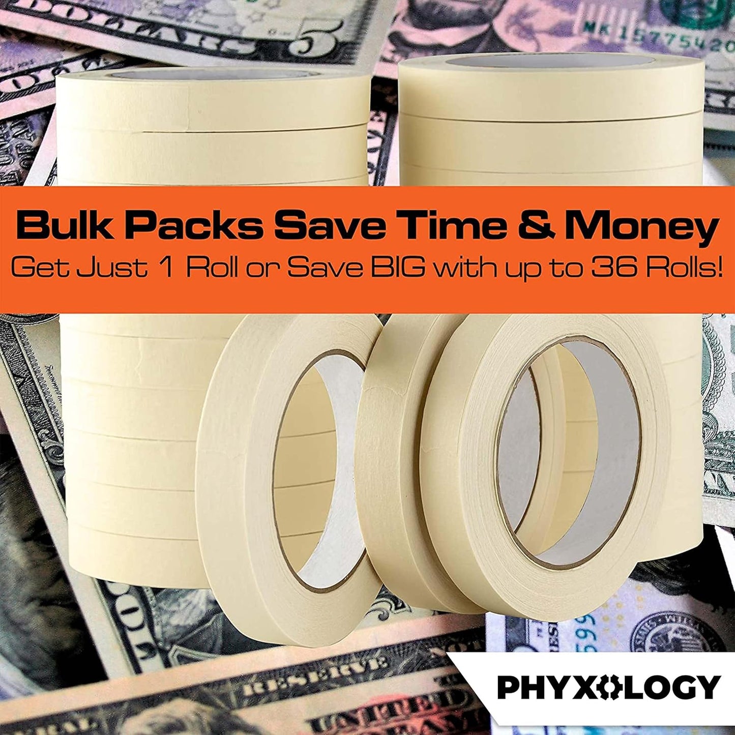 No-Residue 1 Inch, 60 Yard Masking Tape 6 Pk. Easy-Tear, Pro-Grade Removable Painters Tape Great for Home, Office, Commercial Contractor. Clean, Drip-Free Painting with Wide Crepe Paper Rolls