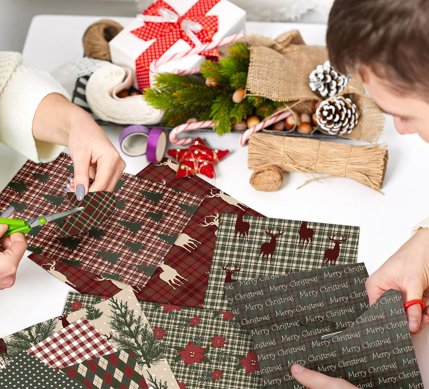 Christmas Scrapbook Paper Pad 12×12,Vintage Christmas Deer Patterned Papers ,24 Sheets Double-Sided Merry Christmas Scrapbooking CardStock Paper Pad for Holiday Cardmaking DIY Origami Papers.