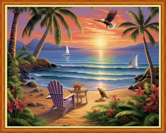 Dooxvey Cross Stitch Kit for Adult Beginners - Full Range of Stamped Kits, 11CT Patterns - 'Rest by The Seaside' 16x20 inch