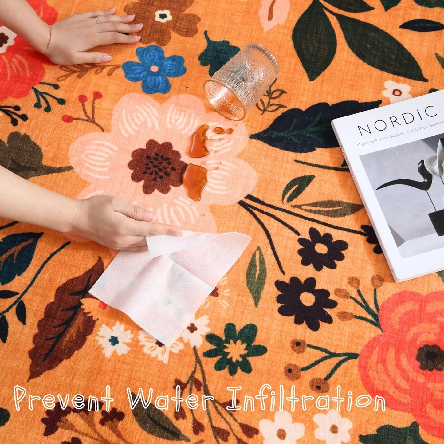 Rugcomf Round Rug 4ft Washable Circle Rug Non Slip Low Pile Boho Floral Small Circular Rug for Bedroom, Bathroom, Entryway, Kids Room, Office, College Dorm(Yellow)