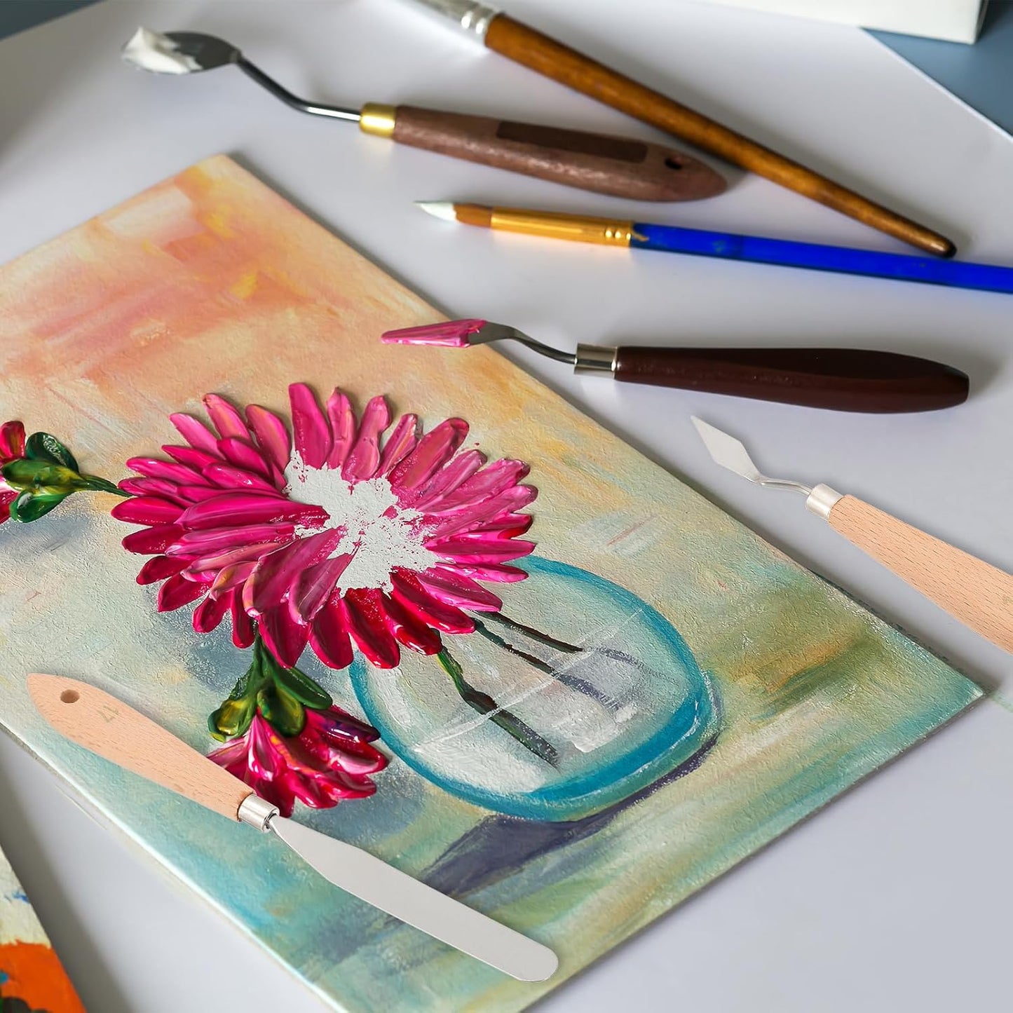 PATIKIL Art Spatula, No.4 12mm Stainless Steel Flexible Palette Knife Painting Knife Painting Spatula Oil Painting Mixing Scraper with Wood Handle for Canvas Acrylic Painting, Brown