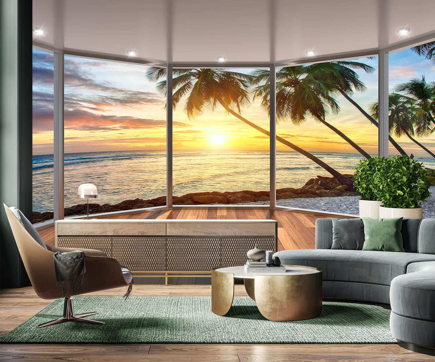 AFZEVEB-3D Landscape Wallpaper seafront verandahs Wall murals for Bedroom 159"x107"(Not Peel and Stick)