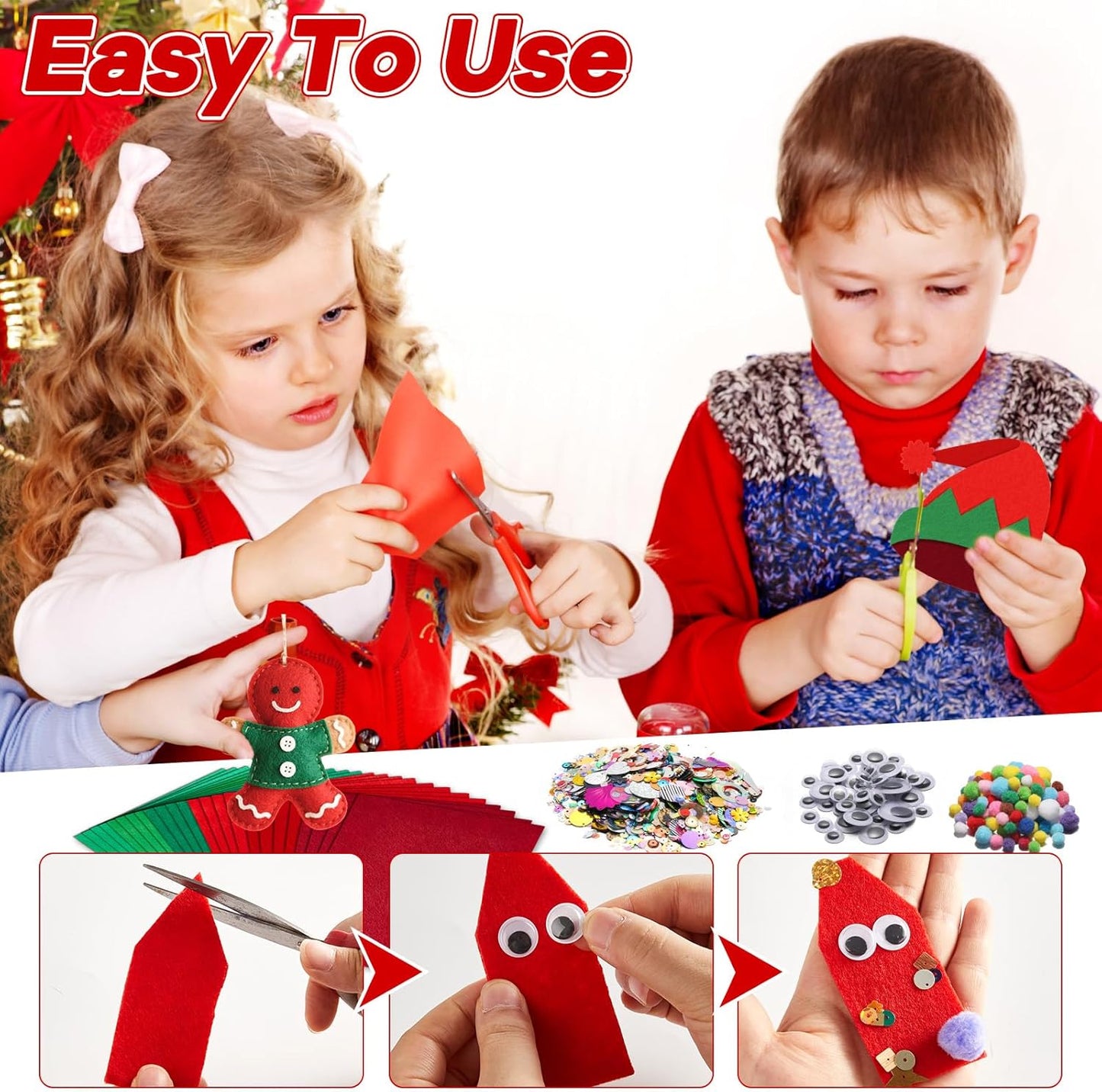 gisgfim 42Pcs Red and Green Gradient Felt Fabric Sheets 8 x 12 Inch Soft Thick Christmas Xmas Felt Pack with Wiggle Google Eye Pom Pom Glitter Patchwork Craft for DIY Sewing Creative Art Project Decor