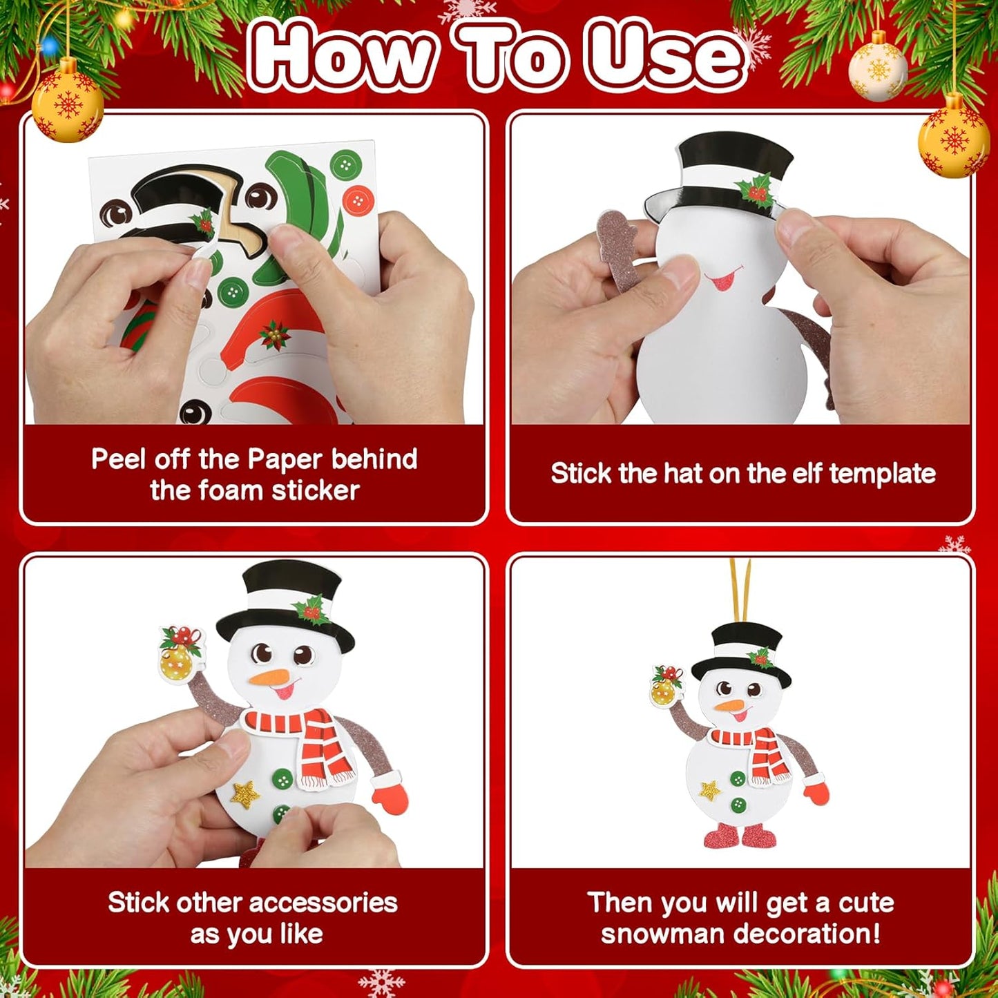 Fennoral 12 Pack Snowman Craft Kits for Kids Make You Own Snowman Foam Stickers Ornament DIY Christmas Arts and Crafts for Chirstmas Party Supplies Winter Christmas Tree Decoration