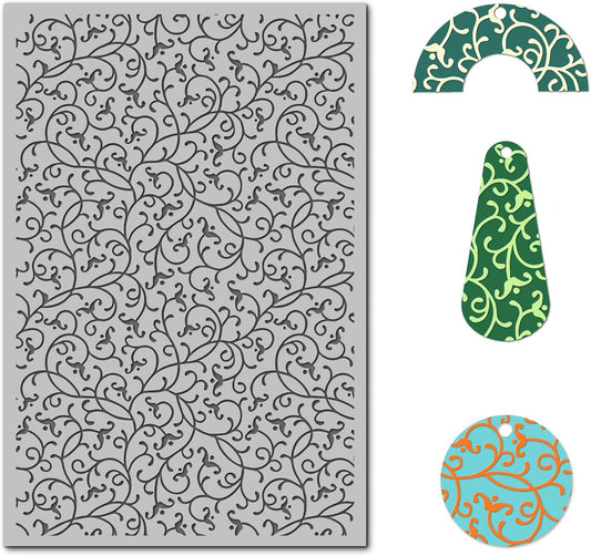 Arbuya Swirls Polymer Clay Texture Mat for Earrings Jewelry Making, Filigree Flowers Clay Texture Sheets for Polymer Clay Projects Floral Stamps for Clay Earrings Tools