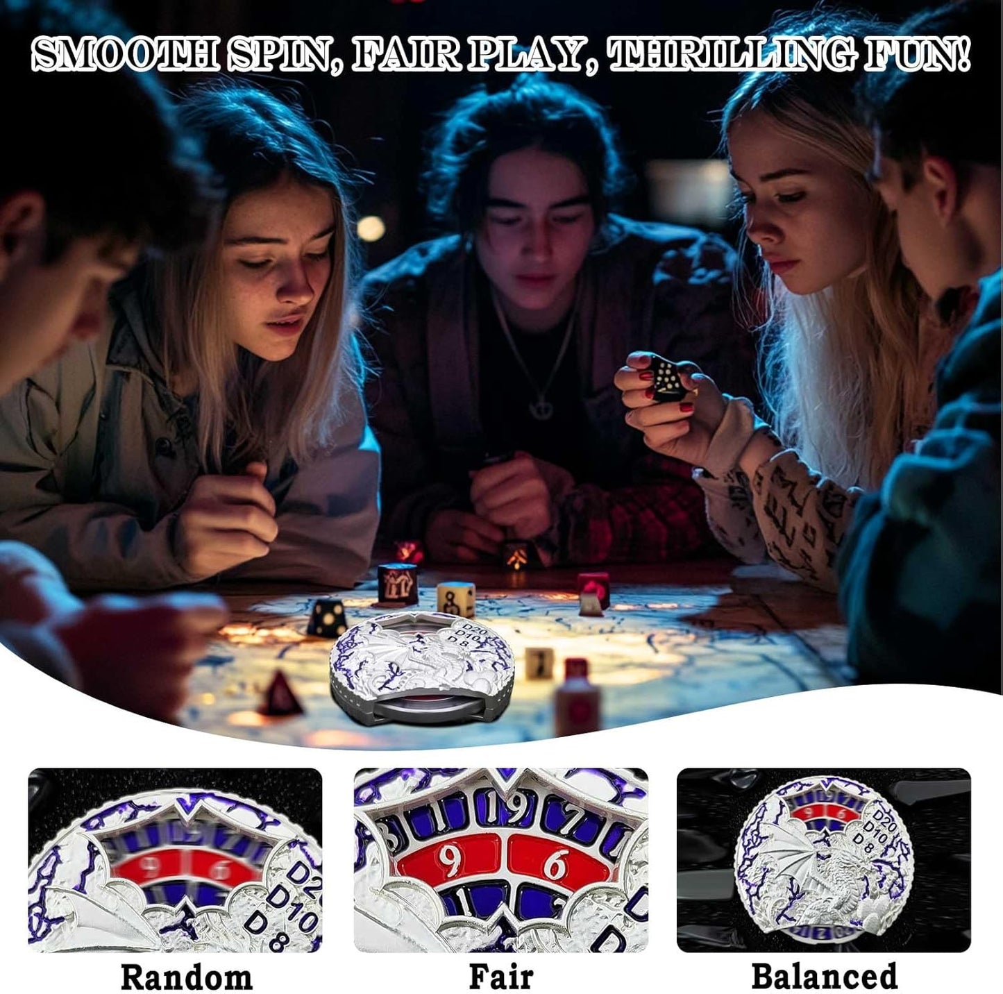 DND Dice Set Roulette: Fidget D4 D6 D8 D10 D10% D12 D20 All in One Metal D&D Spinner Dice - Cool Role Playing Dice Gifts for Dungeons and Dragons TRPG MTG Games Lover Players (Silver)